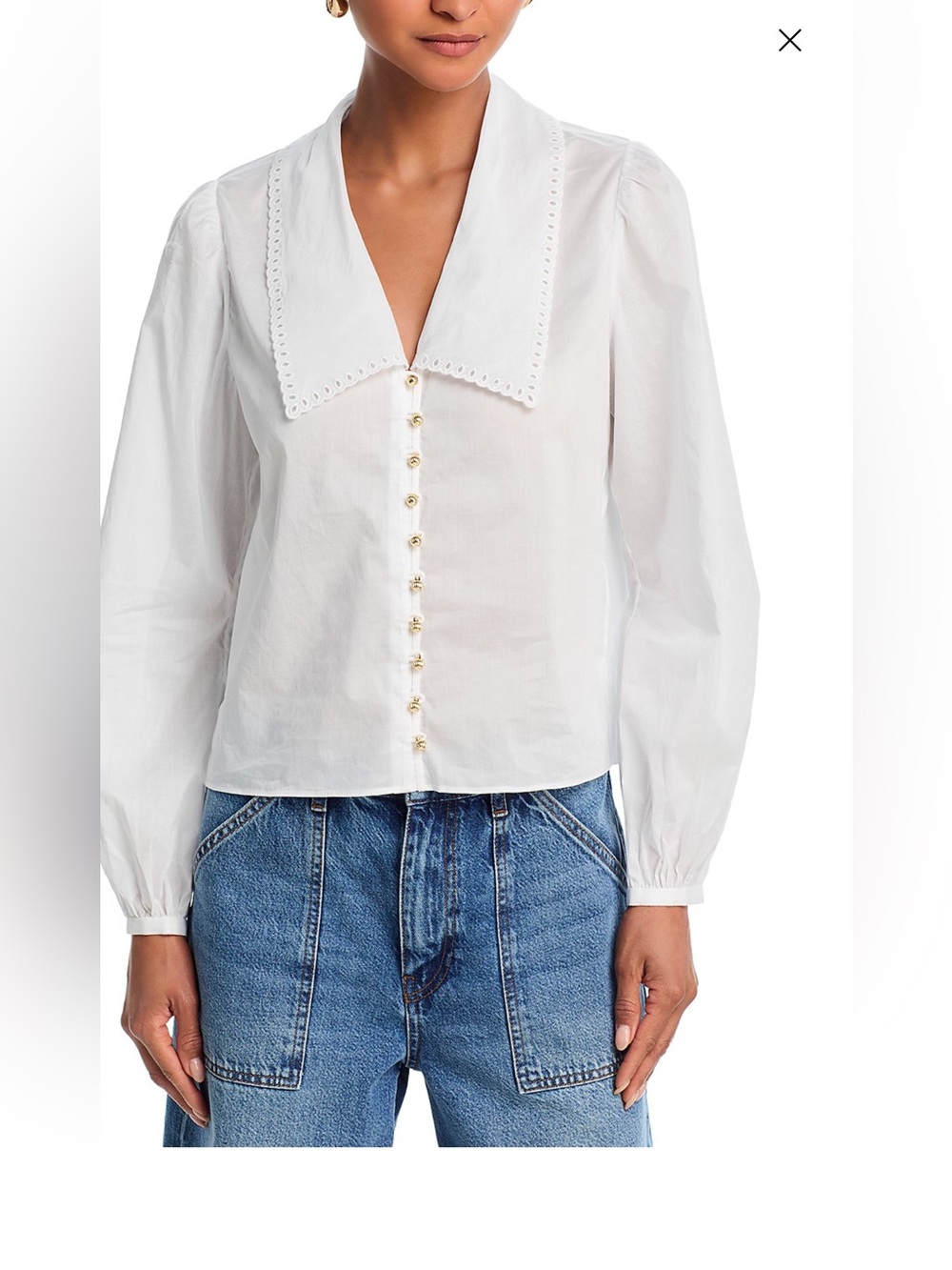 Frame Denim White Eyelet Collar Button-Front Blouse